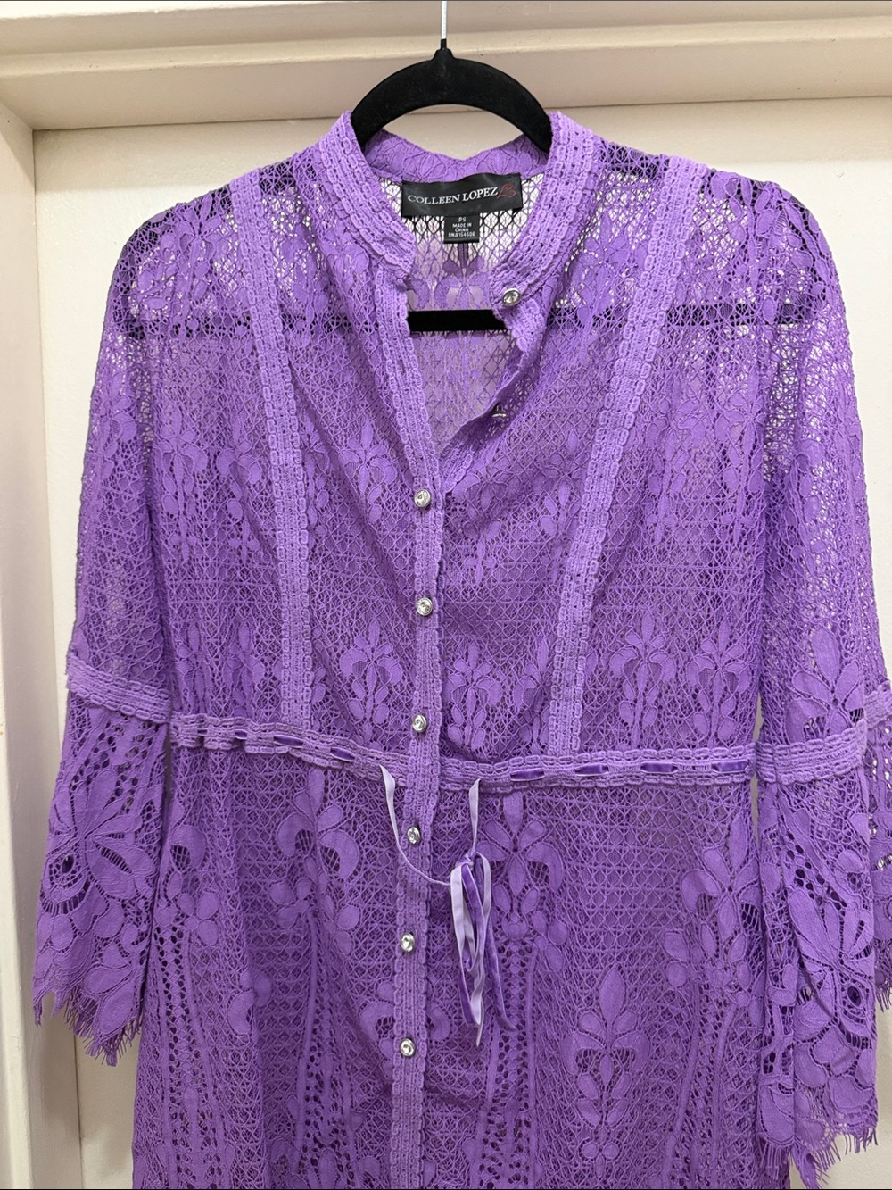 Colleen Lopez Lavender Floral Lace Button-Front Tunic - Picture 3 of 4
